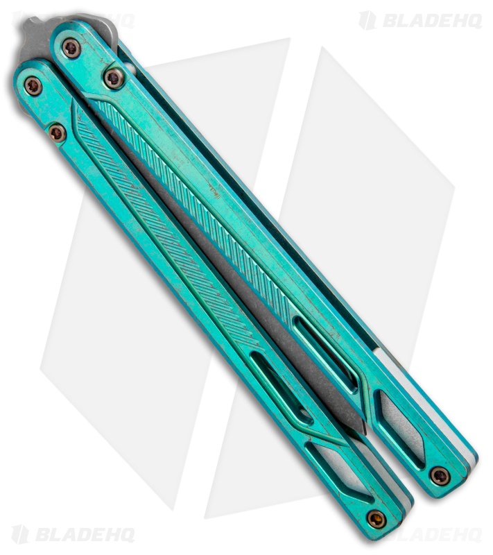 EOS Serpent Balisong Butterfly Knife Antique Green Ti (4.1" Stonewash)
