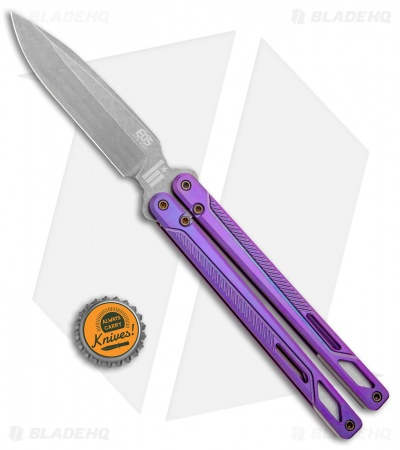 EOS Serpent Balisong Butterfly Knife Purple Ti (4.1" Stonewash)