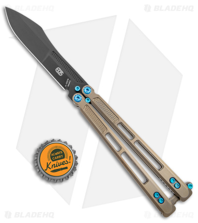 EOS Trident Balisong Butterfly Knife Bronze Titanium w/ Blue (4.5" Black S30V)