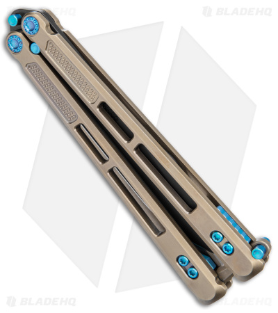 EOS Trident Balisong Butterfly Knife Bronze Titanium w/ Blue (4.5" Black S30V)
