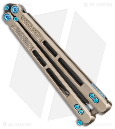 EOS Trident Balisong Butterfly Knife Bronze Titanium w/ Blue (4.5" Black S30V)