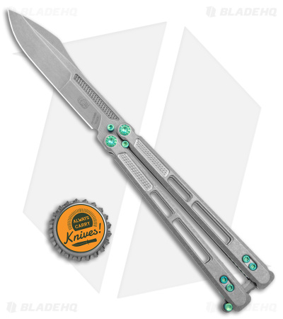 EOS Trident Balisong Butterfly Knife Gray Titanium w/ Green (4.5" SW S30V)