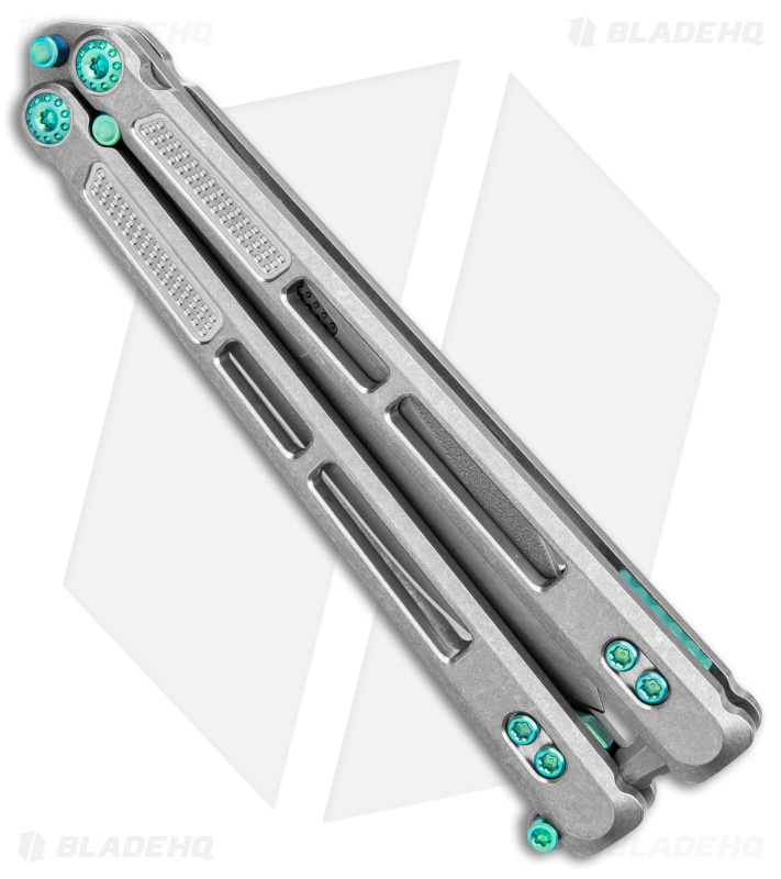 EOS Trident Balisong Butterfly Knife Gray Titanium w/ Green (4.5" SW S30V)
