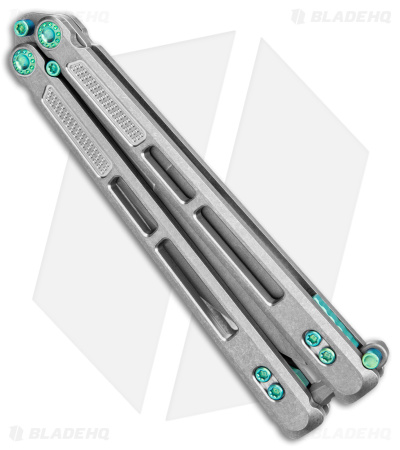 EOS Trident Balisong Butterfly Knife Gray Titanium w/ Green (4.5" SW S30V)