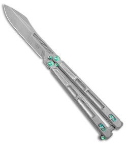 EOS Trident Balisong Butterfly Knife Gray Titanium w/ Green (4.5" SW S30V)