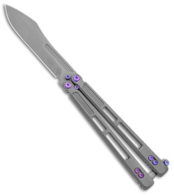 EOS Trident Balisong Butterfly Knife Gray Titanium w/ Purple (4.5" SW S30V)