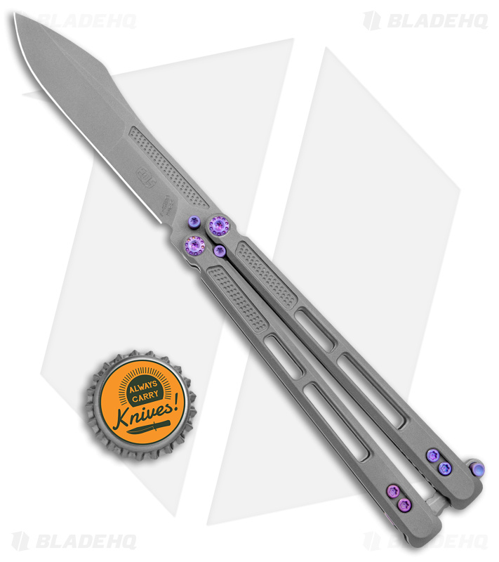 EOS Trident Balisong Butterfly Knife Gray Titanium w/ Purple (4.5" SW S30V)