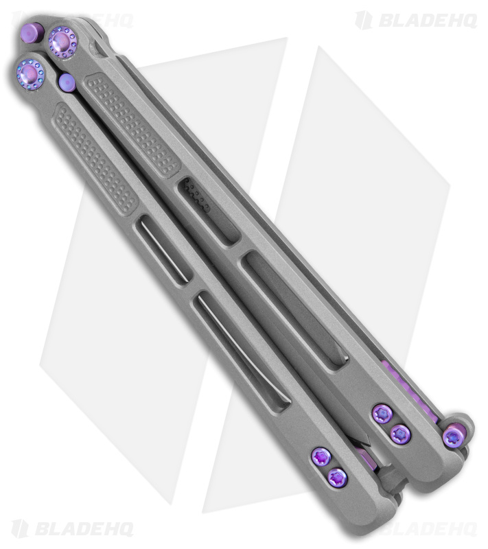 EOS Trident Balisong Butterfly Knife Gray Titanium w/ Purple (4.5" SW S30V)