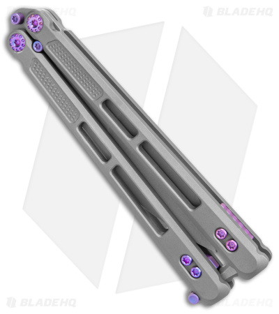 EOS Trident Balisong Butterfly Knife Gray Titanium w/ Purple (4.5" SW S30V)