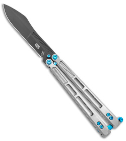 EOS Trident Balisong Butterfly Knife Satin Titanium w/ Blue (4.5" Black S30V)