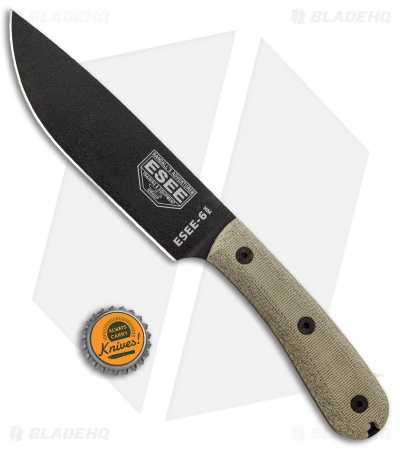 ESEE Knives ESEE-6HM Fixed Blade Knife Traditional Green Micarta (6" Black)