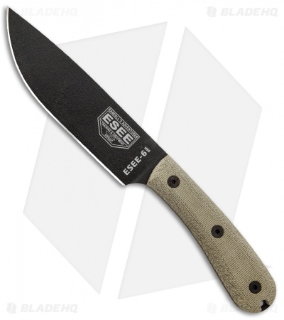 ESEE Knives ESEE-6HM Fixed Blade Knife Traditional Green Micarta (6" Black)