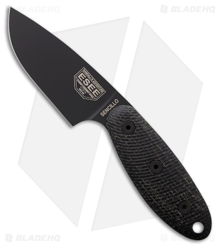 ESEE Knives Sencillo Fixed Blade Knife Black Micarta (3" Black DLC)