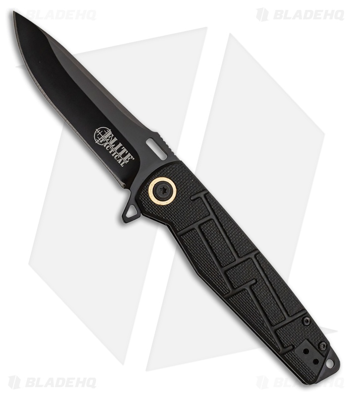 Elite Tactical Folder Liner Lock Knife Black Textured G-10 (3.5" Black)