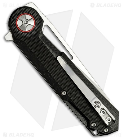 Elite Tactical Folder Liner Lock Knife Black G-10 w/ Red Ring (3.5" Satin)