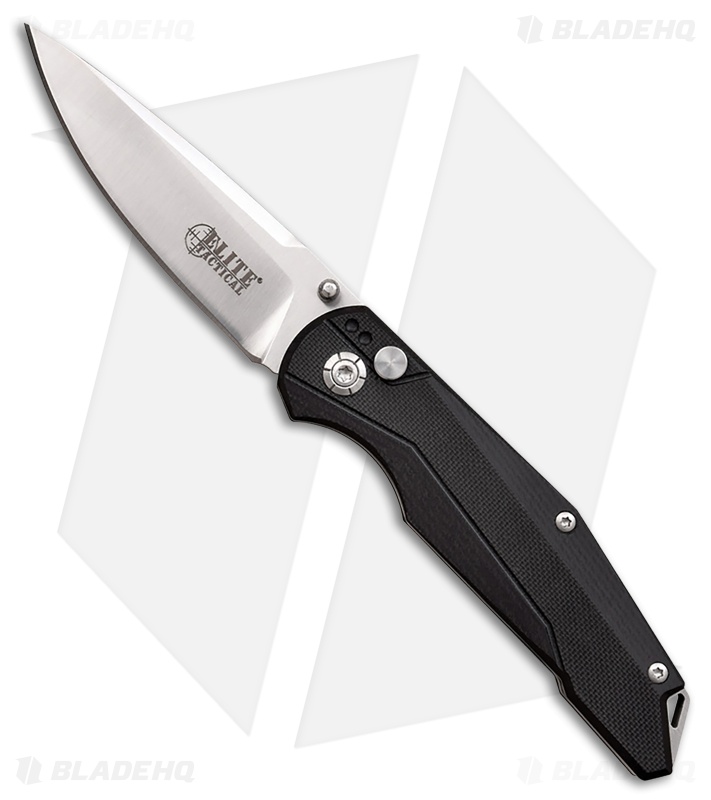 Elite Tactical Cruiser Button Lock Knife Black G-10 (3" Satin)