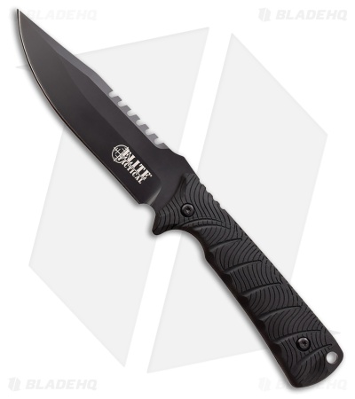 Elite Tactical Bowie Fixed Blade Knife Black G-10 (5" Black)