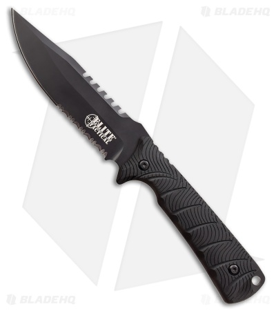 Elite Tactical Bowie Fixed Blade Knife Black G-10 (5" Black Serr)