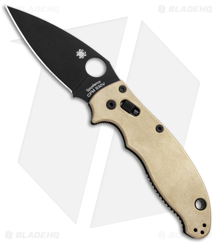 Flytanium Brass Scales + Spyderco Manix 2 Knife (3.4" Black)