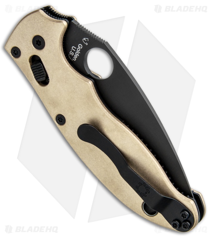 Flytanium Brass Scales + Spyderco Manix 2 Knife (3.4" Black)