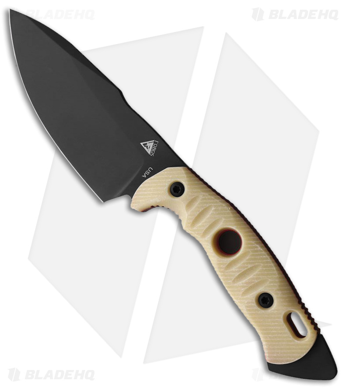 Fobos Knives Alaris 3V Fixed Blade Knife Aged Ivory Paper w/Red Mic (5" Black)