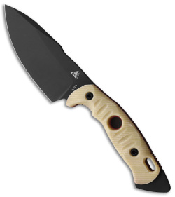 Fobos Knives Alaris 3V Fixed Blade Knife Aged Ivory Paper w/Red Mic (5" Black)