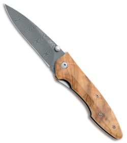 Fox Knives DOL Liner Lock Knife Brown Olive Wood (3.5" Damascus)