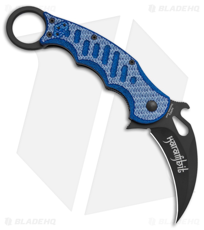 Fox Karambit Folding Knife Blue Twill G-10 (3" Black) 479BLT