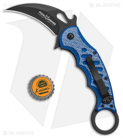Fox Karambit Folding Knife Blue Twill G-10 (3" Black) 479BLT
