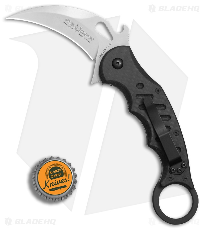 Fox Karambit Liner Lock Knife Carbon Fiber/G-10 (2.75" Stonewash)