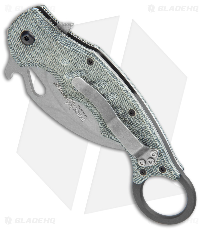 Fox Knives Karambit Folding Knife Black Micarta (3.1" Stonewash) 479MIBSW
