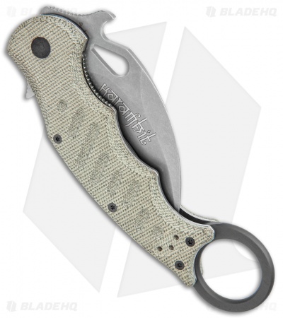 Fox Knives Karambit Folding Knife Green Micarta (3.1" Stonewash) FOX479MISW