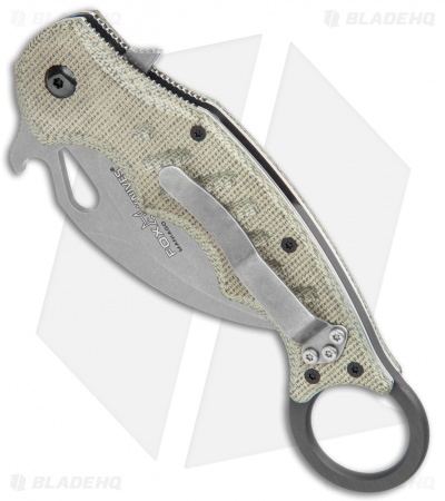 Fox Knives Karambit Folding Knife Green Micarta (3.1" Stonewash) FOX479MISW