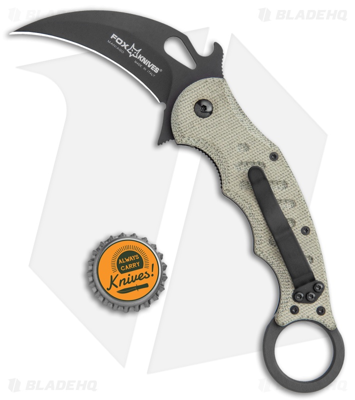Fox Knives Karambit Folding Knife Green Micarta + Black - Blade HQ