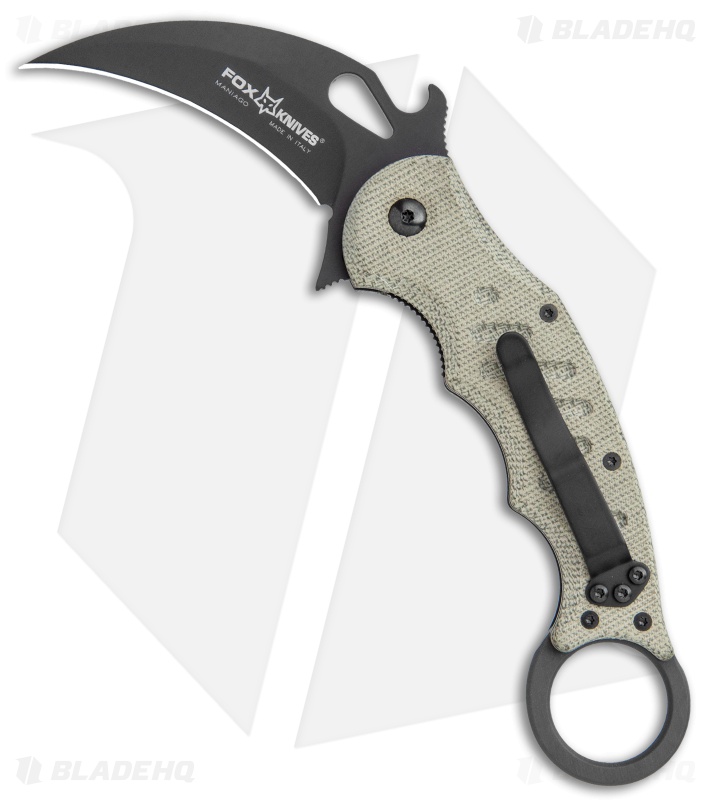 Fox Knives Karambit Folding Knife Green Micarta + Black - Blade HQ