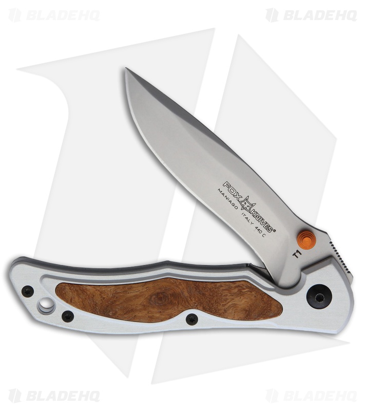 Fox Knives Bob Terzuola T1R Liner Lock Knife Gray Aluminum/Brown Wood (3.25" Bea
