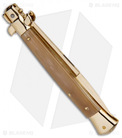 Frank B 11" Italian Stiletto Bayo Automatic Knife Honey Horn 5" Gold) 