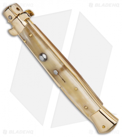 Frank B 11" Italian Stiletto Bayo Automatic Knife Honey Horn 5" Gold) 