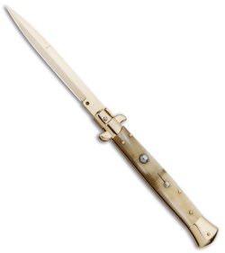 Frank B 11" Italian Stiletto Bayo Automatic Knife Honey Horn 5" Gold) 