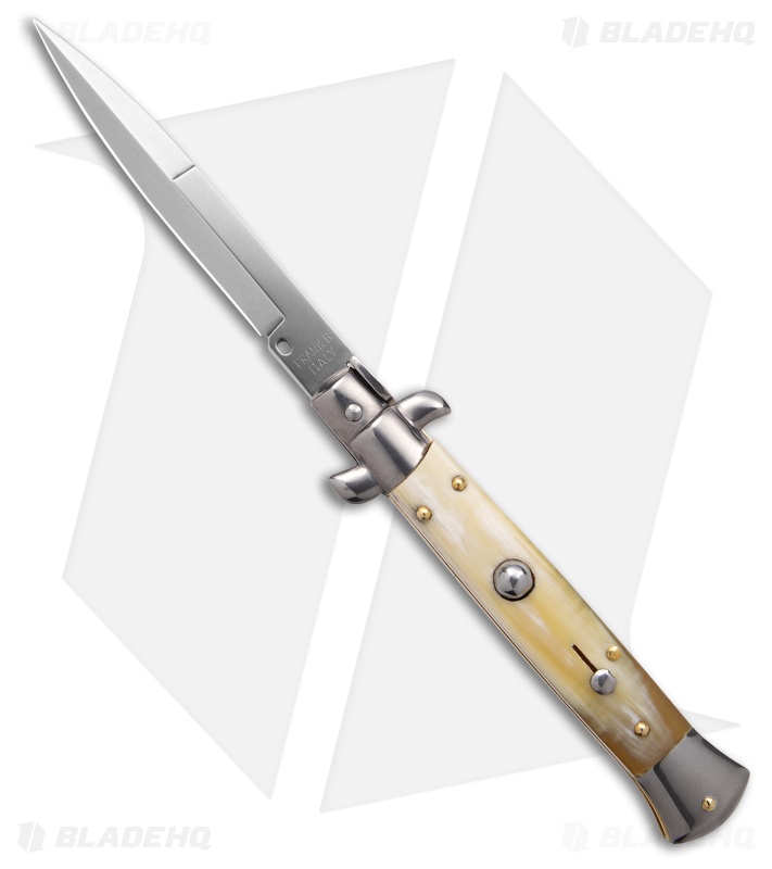 Frank B. 9" Italian Stiletto Automatic Knife Blonde Horn (4" Polish)
