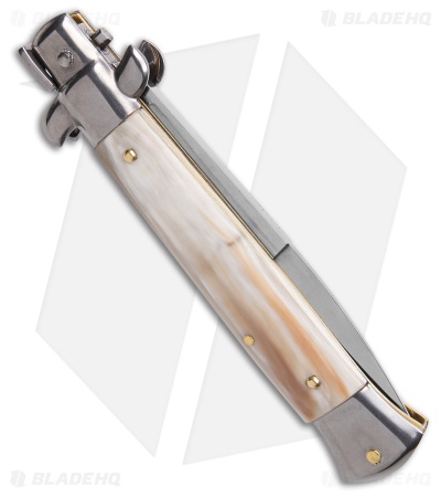 Frank B. 9" Italian Stiletto Automatic Knife Blonde Horn (4" Polish)