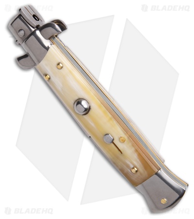 Frank B. 9" Italian Stiletto Automatic Knife Blonde Horn (4" Polish)