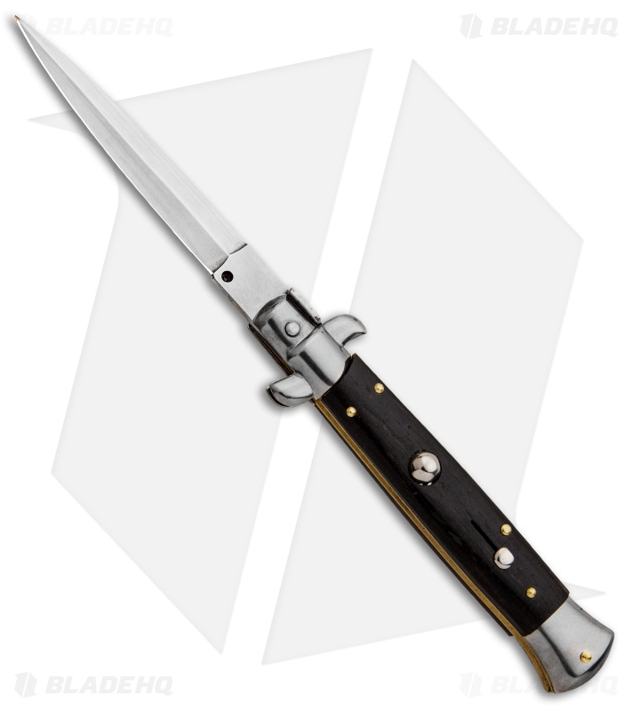 Frank B 9" Italian Stiletto Automatic Dagger Knife Ebony (4" Satin)