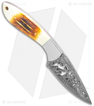 Frost Cutlery Chipaway Classic Fixed Blade Knife Bone (3.9" Damascus)