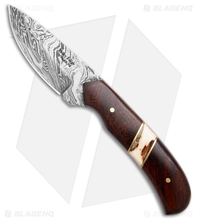 Frost Cutlery Rosewood/Stag Fixed Blade Skinner Knife (3" Damascus)