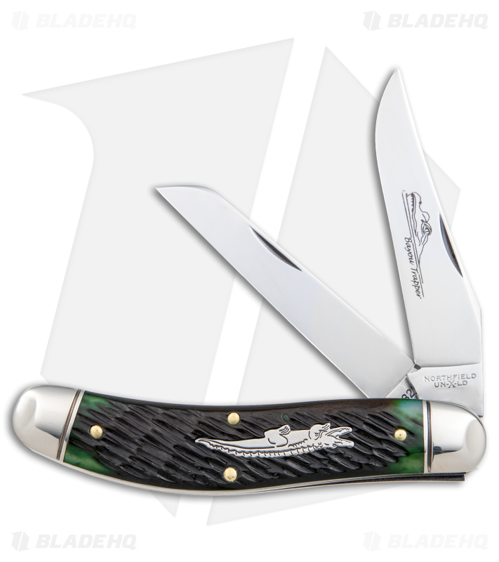GEC #88 Tidioute Bayou Trapper Knife Swamp Green Jigged Bone Gator (3" Satin)