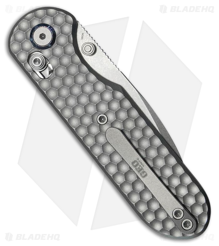 GEO Knife Ethereal Cutter Drop Point Crossbar Lock Knife Stonewash Ti (3" SW)