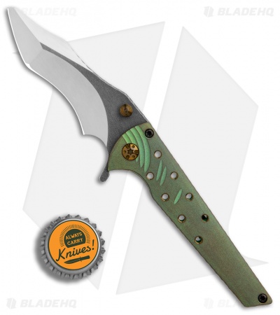 Gavko Custom Leopard Frame Lock Knife Green Ti (3.25" Satin)