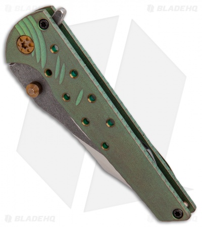 Gavko Custom Leopard Frame Lock Knife Green Ti (3.25" Satin)