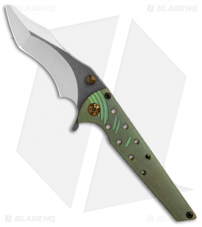Gavko Custom Leopard Frame Lock Knife Green Ti (3.25" Satin)